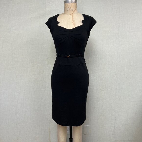 NWT Deadstock 2000s Designer Suzabelle Retro Art Deco Black Pencil Dress - Picture 2 of 6